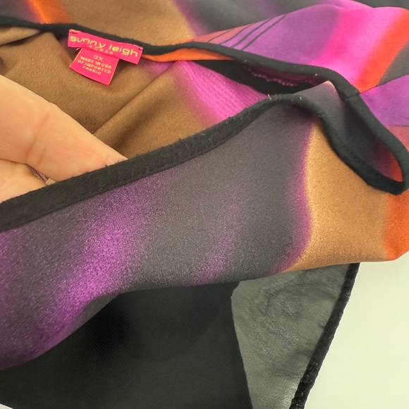 Sunny Leigh Top Women 3X Black Pink Artsy Long Sleeve Chiffon Trim Colorful - Picture 7 of 12